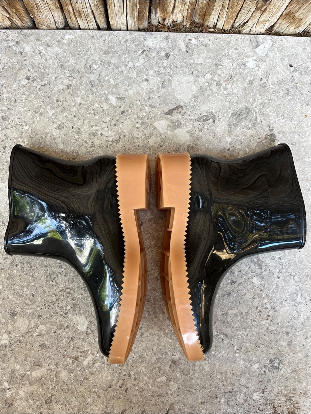 Melissa Rain Drop Black Gloss Rain Boots Waterproof Lug Sole Coturno Platform - Picture 7 of 15